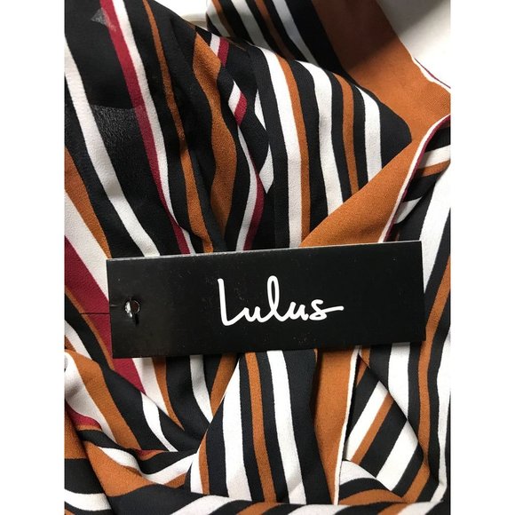 Lulus McKenna Brown Multi Striped Long Sleeve Wrap Top - Size Medium - Picture 5 of 7